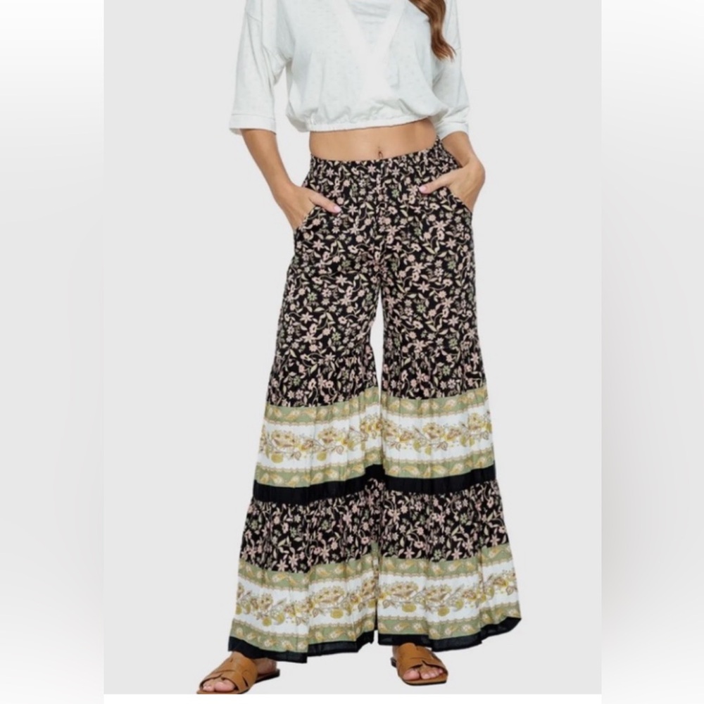 NWT Yak & Yeti Palazzo Floral Pants Size L wide Leg